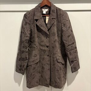 NWT Coldwater Creek Jacket Womens 18W Gray Leaf Print Tweed Lined Blazer Pockets